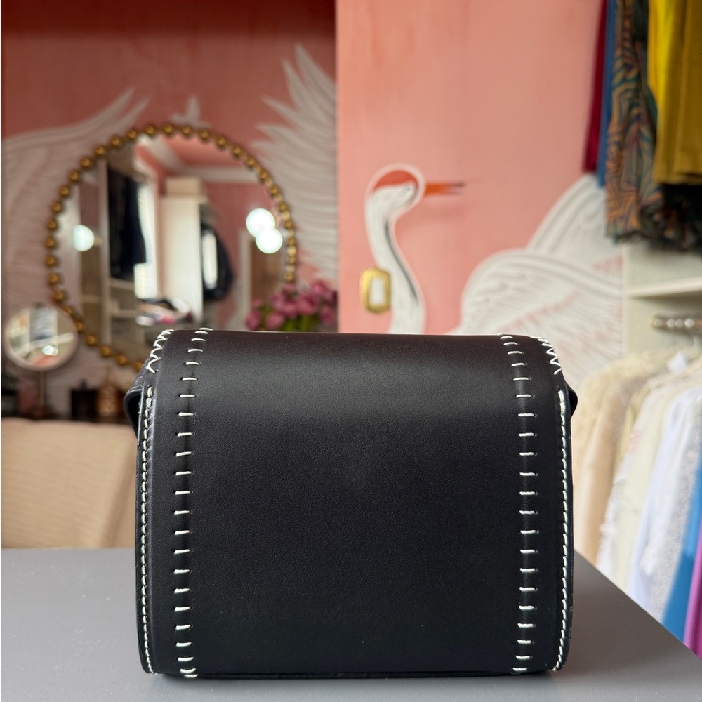 Black Stitched Leather Saddle Bag - Picture 2 of 3